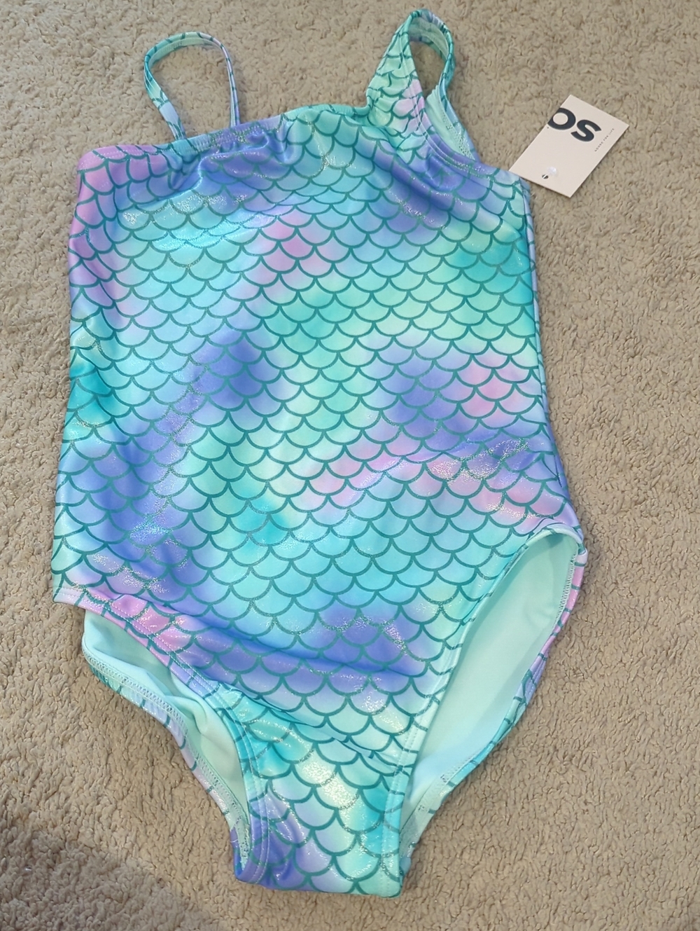 Kohl's Girls Shimmery Aqua & Lavender Mermaid-Scale Swimsuit Size 10